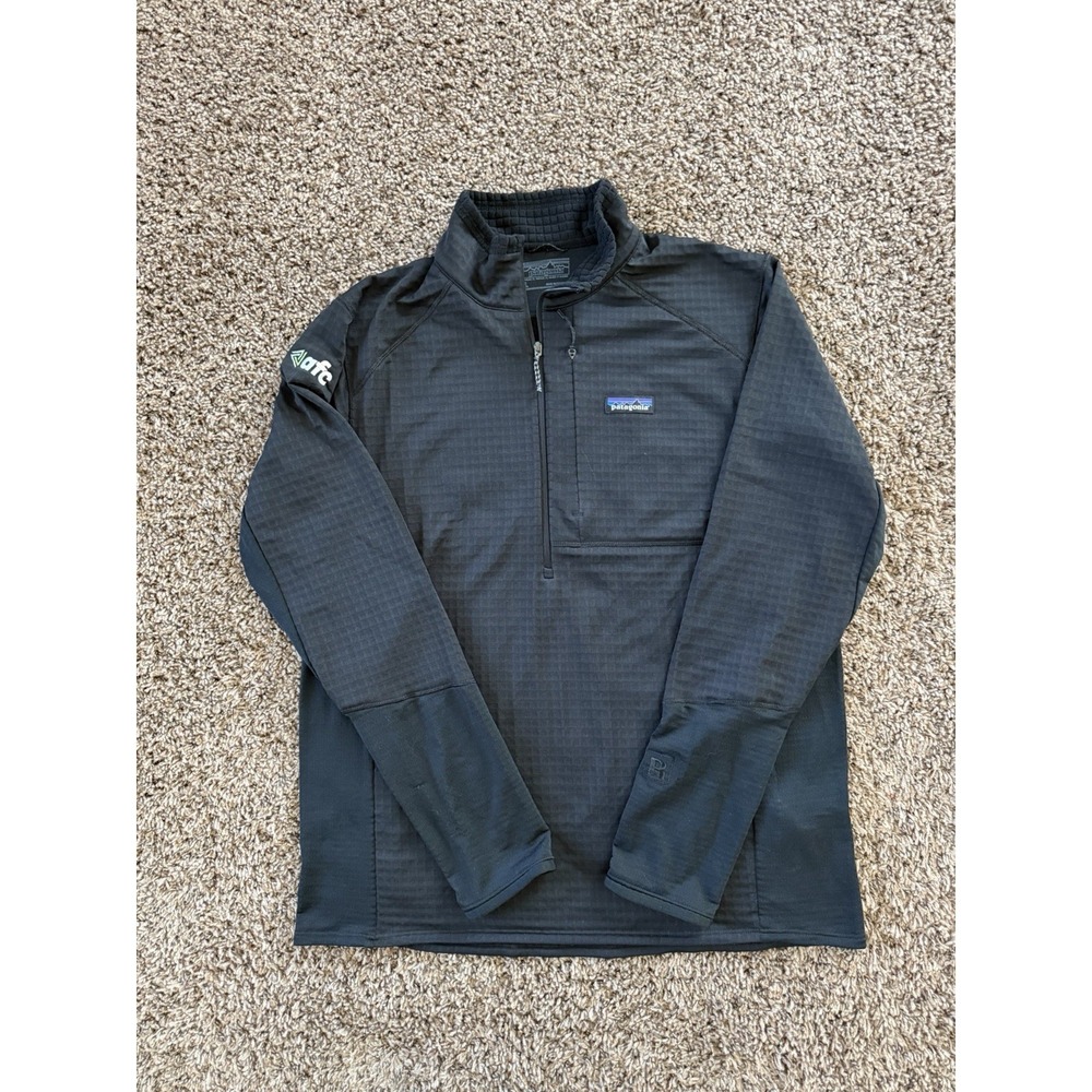Patagonia Mens R1 Regulator Pullover Fleece Black L 1/2 Zip Waffle Grid
